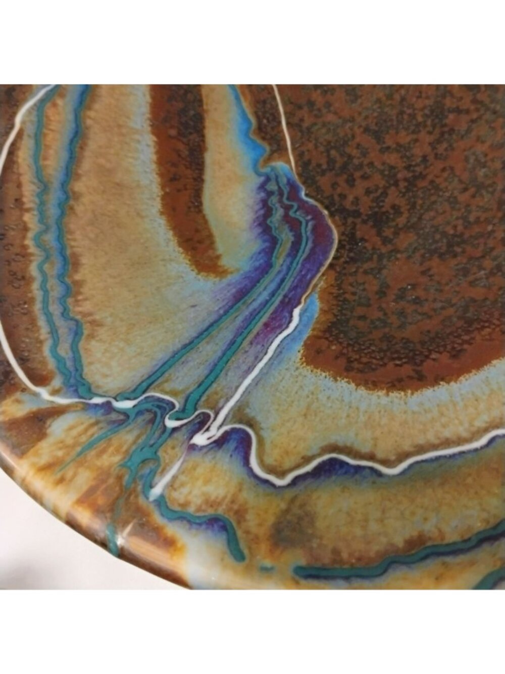Marc Matsui Studio Art Pottery Bowl w Abstract Glaze Design 12" Signed Vintage - Picture 2 of 14